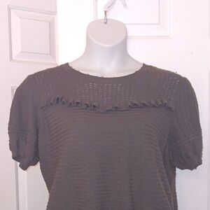 LOFT Brown Ruffle Yoke Short Sleeve Top
